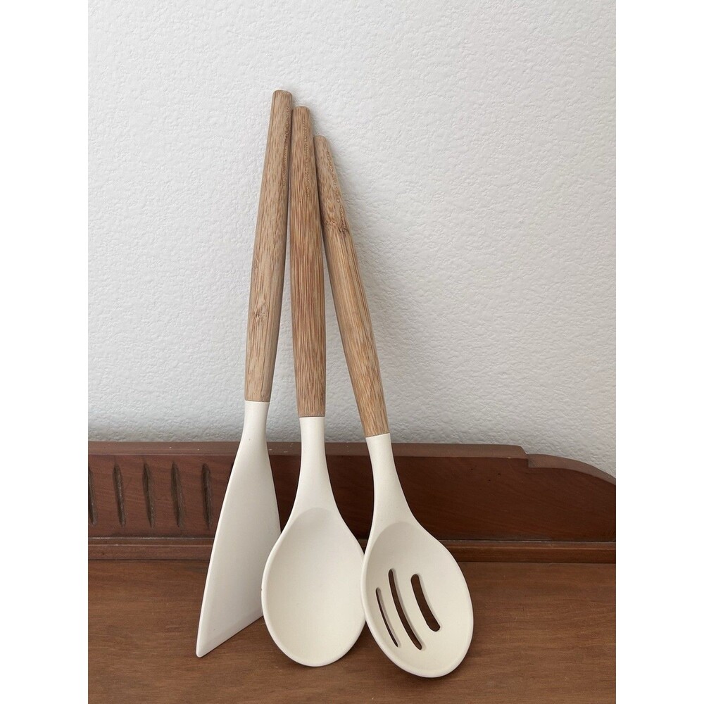 Paul Cardew Design Series 3pc Silicone Utensil Set Wood Handles White/Brown